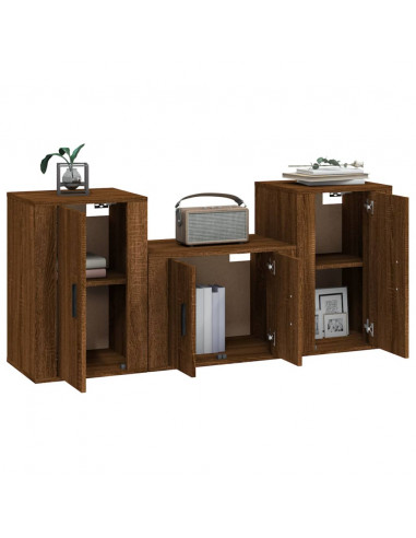 Set Mobili Porta TV 3 pz Rovere Marrone in Legno Multistrato