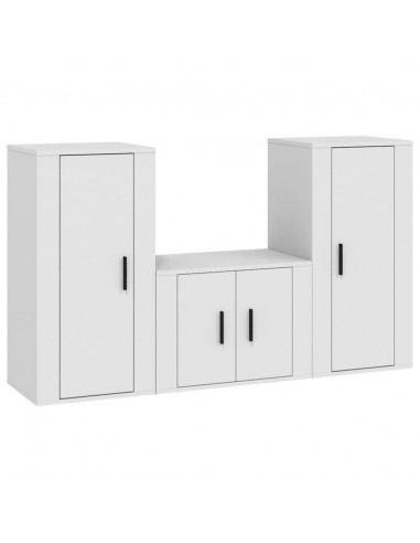 Set Mobili Porta TV 3 pz Bianco in Legno Multistrato