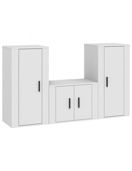 Set Mobili Porta TV 3 pz Bianco in Legno Multistrato