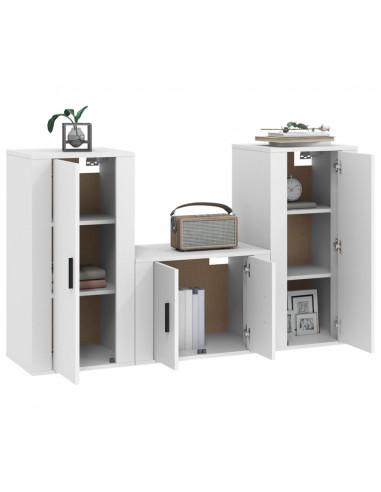 Set Mobili Porta TV 3 pz Bianco in Legno Multistrato