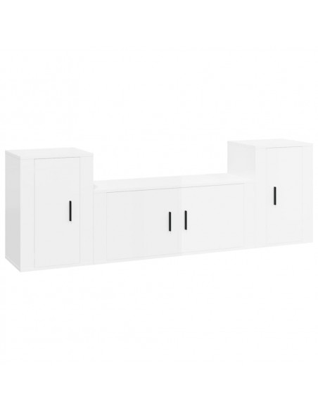 Set Mobili Porta TV 3 pz Bianco Lucido in Legno Multistrato