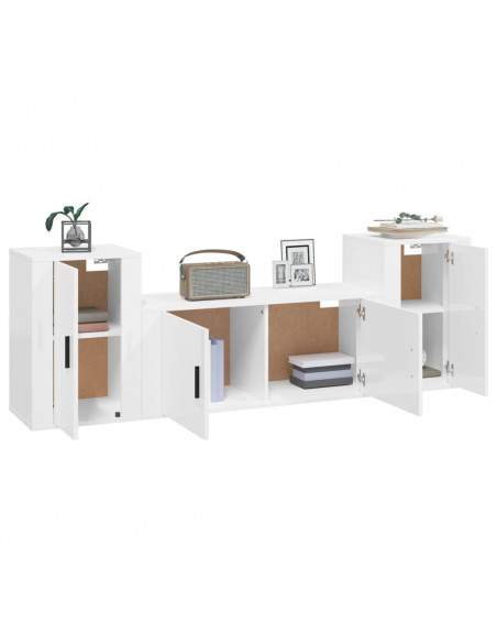 Set Mobili Porta TV 3 pz Bianco Lucido in Legno Multistrato