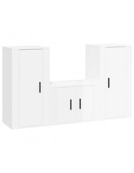 Set Mobili Porta TV 3 pz Bianco Lucido in Legno Multistrato