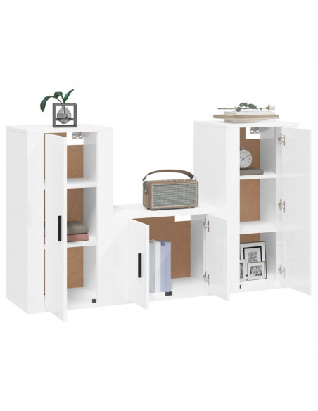 Set Mobili Porta TV 3 pz Bianco Lucido in Legno Multistrato