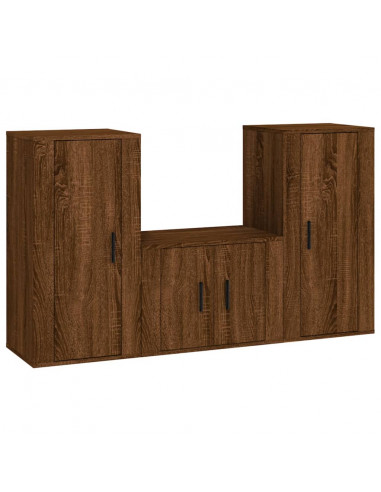 Set Mobili Porta TV 3 pz Rovere Marrone in Legno Multistrato