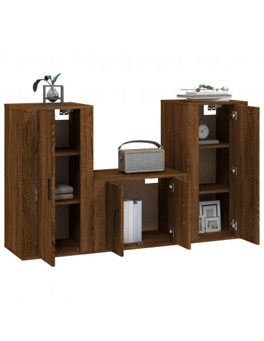 Set Mobili Porta TV 3 pz Rovere Marrone in Legno Multistrato