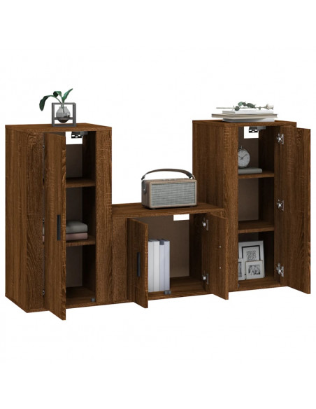 Set Mobili Porta TV 3 pz Rovere Marrone in Legno Multistrato