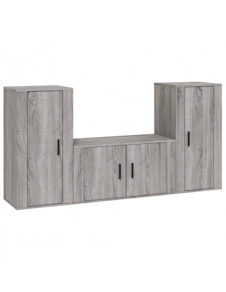 Set Mobili Porta TV 3 pz Grigio Sonoma in Legno Multistrato