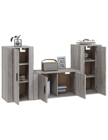 Set Mobili Porta TV 3 pz Grigio Sonoma in Legno Multistrato