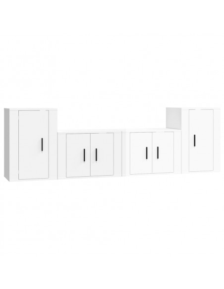 Set di Mobili Porta TV 4 pz Bianco Lucido in Legno Multistrato