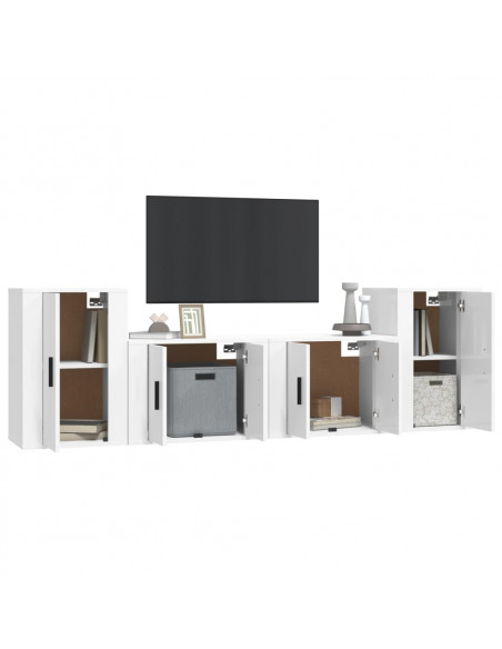 Set di Mobili Porta TV 4 pz Bianco Lucido in Legno Multistrato