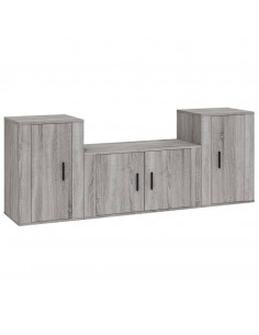 Set Mobili Porta TV 3 pz Grigio Sonoma in Legno Multistrato 2