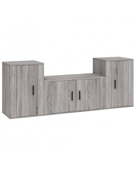 Set Mobili Porta TV 3 pz Grigio Sonoma in Legno Multistrato