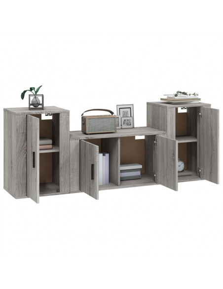 Set Mobili Porta TV 3 pz Grigio Sonoma in Legno Multistrato