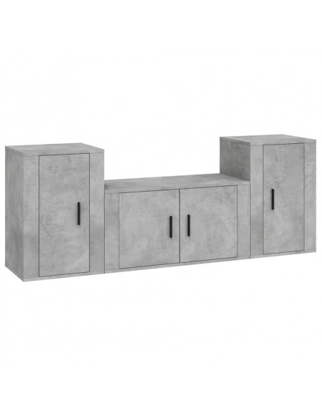 Set di Mobili Porta TV 3 pz Grigio Cemento in Legno Multistrato