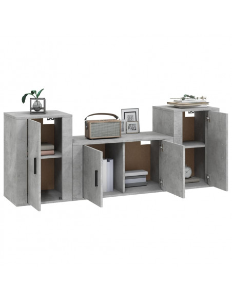 Set di Mobili Porta TV 3 pz Grigio Cemento in Legno Multistrato