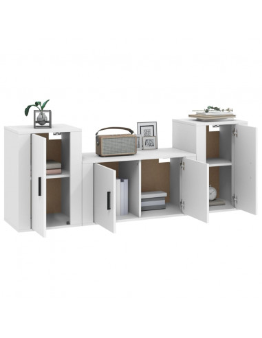 Set Mobili Porta TV 3 pz Bianco in Legno Multistrato