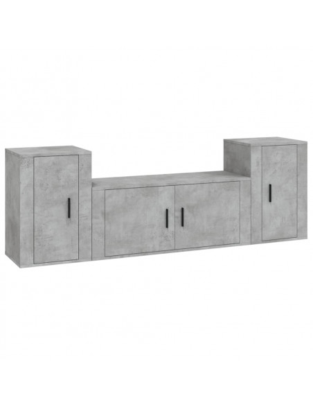 Set di Mobili Porta TV 3 pz Grigio Cemento in Legno Multistrato