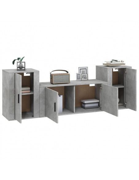 Set di Mobili Porta TV 3 pz Grigio Cemento in Legno Multistrato