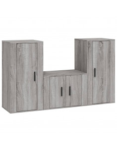 Set Mobili Porta TV 3 pz Grigio Sonoma in Legno Multistrato 2