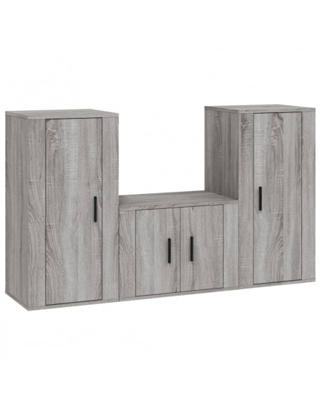 Set Mobili Porta TV 3 pz Grigio Sonoma in Legno Multistrato