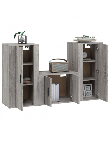 Set Mobili Porta TV 3 pz Grigio Sonoma in Legno Multistrato