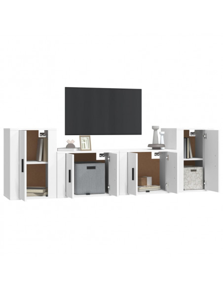 Set di Mobili Porta TV 4 pz Bianco in Legno Multistrato