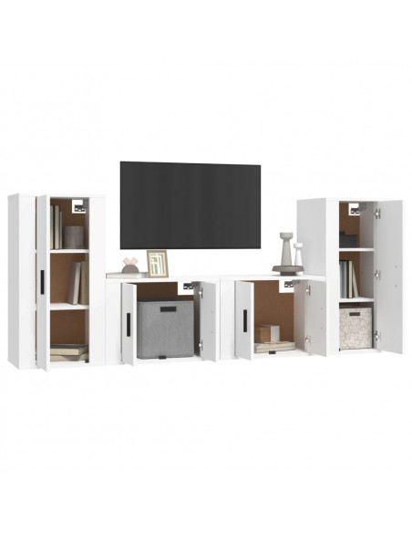 Set di Mobili Porta TV 4 pz Bianco in Legno Multistrato