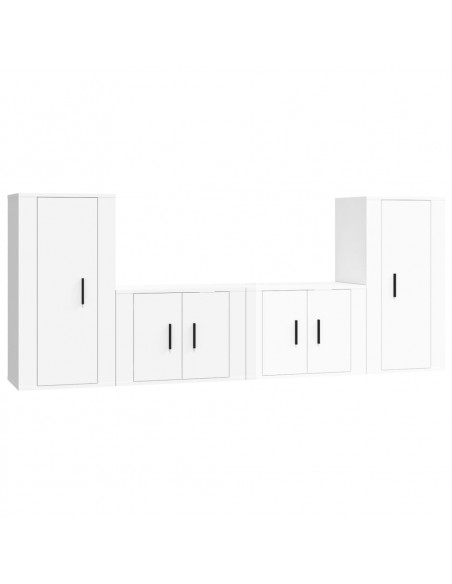 Set di Mobili Porta TV 4 pz Bianco Lucido in Legno Multistrato