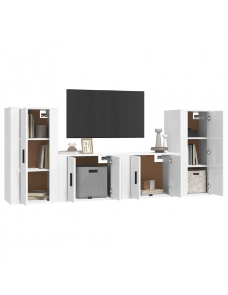 Set di Mobili Porta TV 4 pz Bianco Lucido in Legno Multistrato