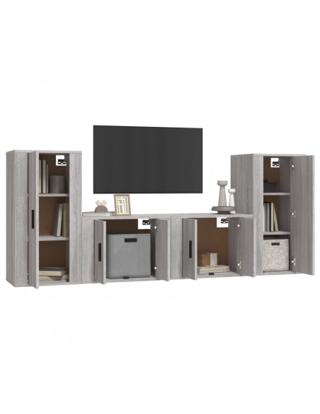 Set di Mobili Porta TV 4 pz Grigio Sonoma in Legno Multistrato
