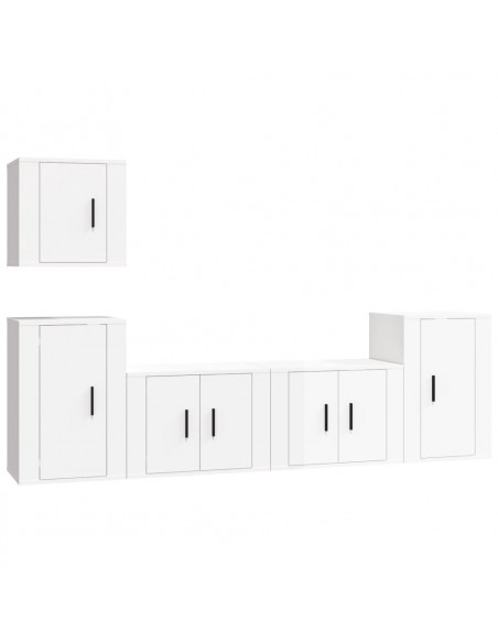 Set di Mobili Porta TV 5 pz Bianco Lucido in Legno Multistrato