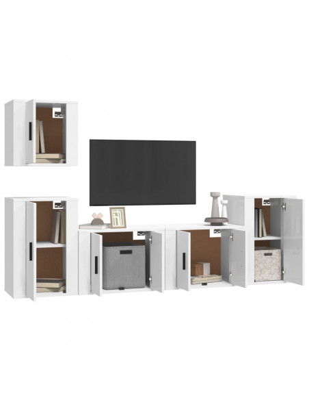 Set di Mobili Porta TV 5 pz Bianco Lucido in Legno Multistrato