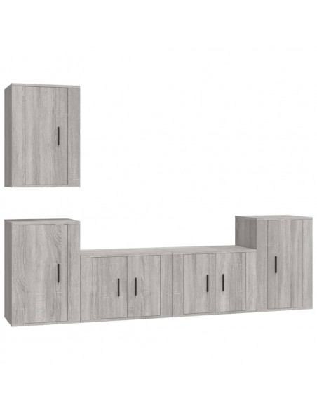 Set di Mobili Porta TV 5 pz Grigio Sonoma in Legno Multistrato