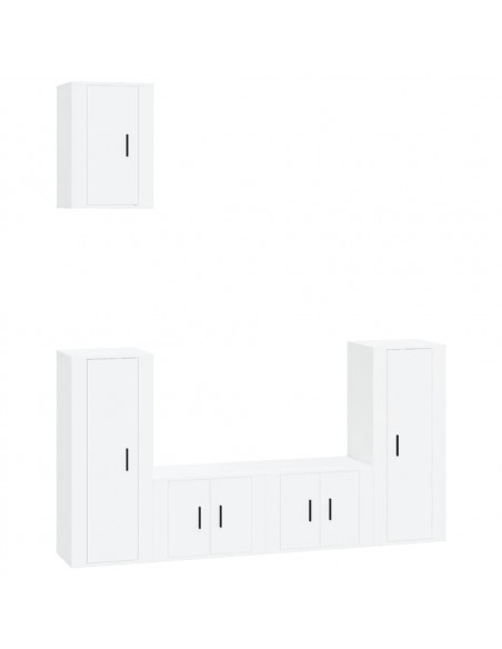 Set di Mobili Porta TV 5 pz Bianco Lucido in Legno Multistrato