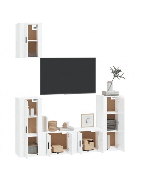 Set di Mobili Porta TV 5 pz Bianco Lucido in Legno Multistrato