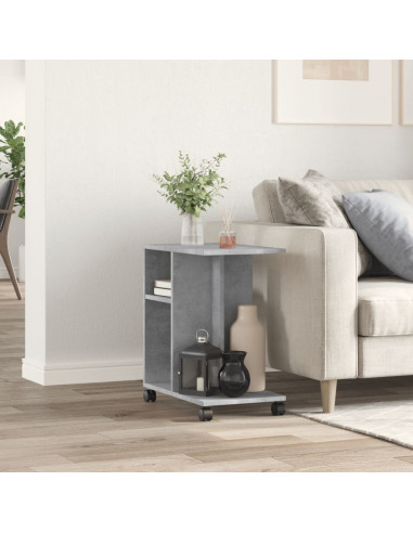 Tavolino con Ruote Grigio Cemento 50x30x55 cm Legno Multistrato