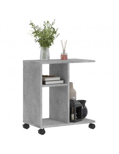 Tavolino con Ruote Grigio Cemento 50x30x55 cm Legno Multistrato
