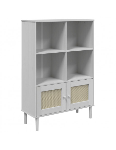 Credenza SENJA Aspetto Rattan Bianco 90x35x130 cm Massello Pino