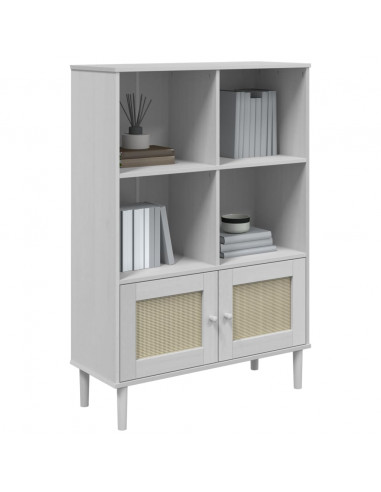 Credenza SENJA Aspetto Rattan Bianco 90x35x130 cm Massello Pino