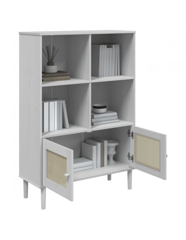 Credenza SENJA Aspetto Rattan Bianco 90x35x130 cm Massello Pino