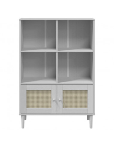 Credenza SENJA Aspetto Rattan Bianco 90x35x130 cm Massello Pino