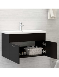 Mobile con Lavabo Integrato Nero in Legno Multistrato 2