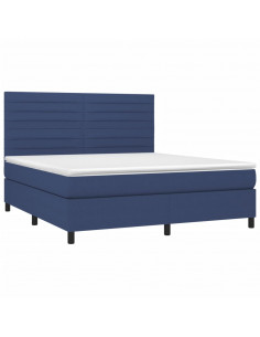 Letto a Molle con Materasso e LED Blu 160x200 cm in Tessuto 2