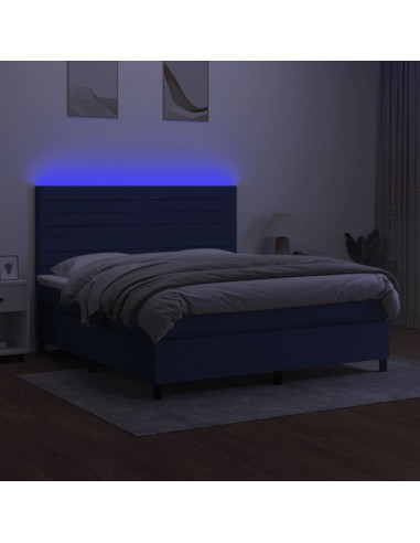 Letto a Molle con Materasso e LED Blu 160x200 cm in Tessuto