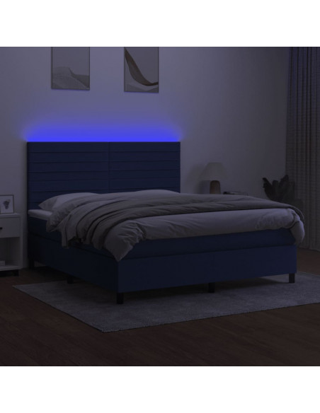 Letto a Molle con Materasso e LED Blu 160x200 cm in Tessuto