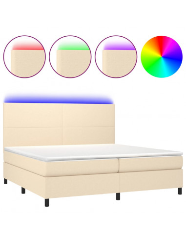 Letto a Molle Materasso e LED bianco 200x200cm in Tessuto