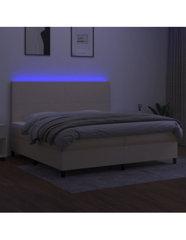 Letto a Molle Materasso e LED bianco 200x200cm in Tessuto