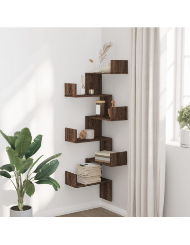 Mensola Angolare Parete Rovere Marrone 45x45x147 cm Multistrato