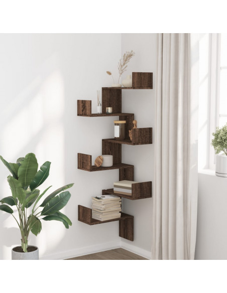 Mensola Angolare Parete Rovere Marrone 45x45x147 cm Multistrato